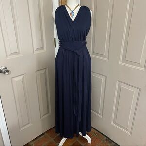 Wasabi + Mint navy blue backless halter wide leg jumpsuit. Size S.